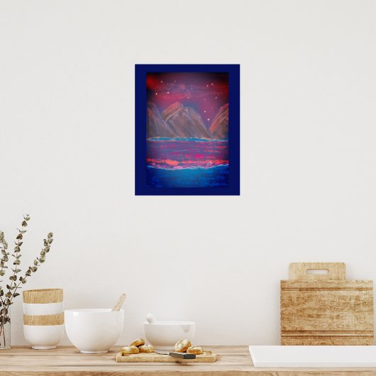 Mountain River Landscape Art Abstract Poster (Keuken)