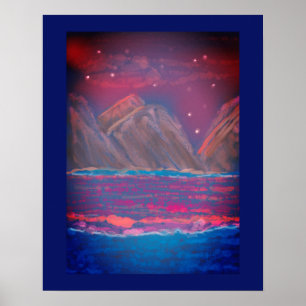 Mountain River Landscape Art Abstract Poster