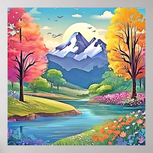 Mountain River Landscape Art Poster (Voorkant)