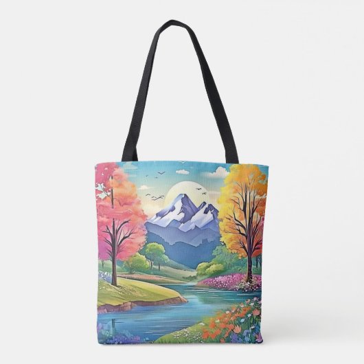 Mountain River Landscape Art Tote Bag (Achterkant)