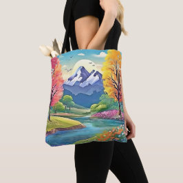 Mountain River Landscape Art Tote Bag