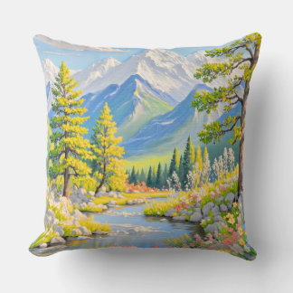 Mountain River Landscape Throw Pillow Kussen