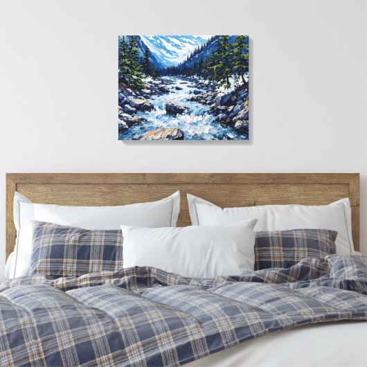 Mountain River Stream Premium Wrapped Canvas Wall (Insitu (Slaapkamer))