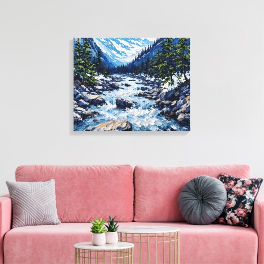 Mountain River Stream Premium Wrapped Canvas Wall (Insitu (Woonkamer))