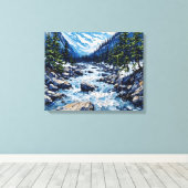 Mountain River Stream Premium Wrapped Canvas Wall Afdruk (Insitu (Houten vloer))