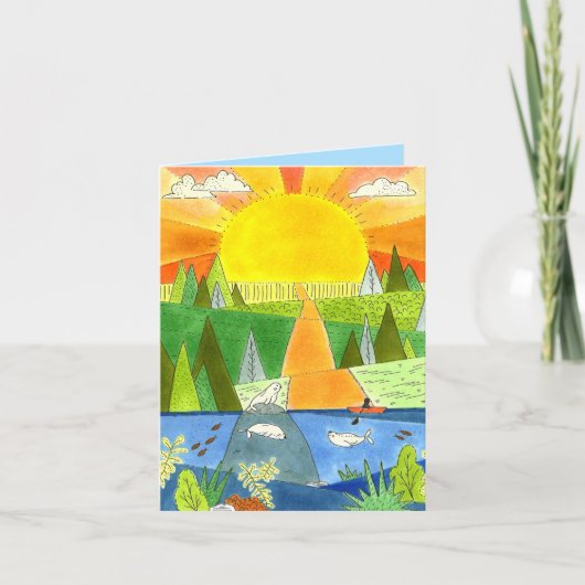 Mountain River Sunrise Tekening Blank Kaart (Voorkant)