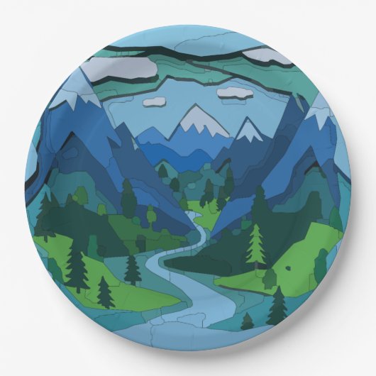 Mountain River Valley Cutout Papieren Bordje (Voorkant)