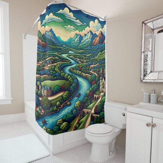 "Mountain River Valley" Douchegordijn (In situ)