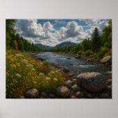 Mountain River Wildflowers Landscape  Poster (Voorkant)