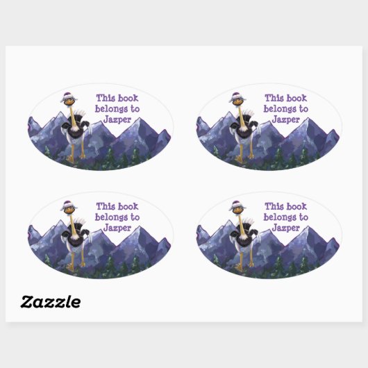 Mountain Running Struisvogel Bookplate Ovale Sticker (Vel)