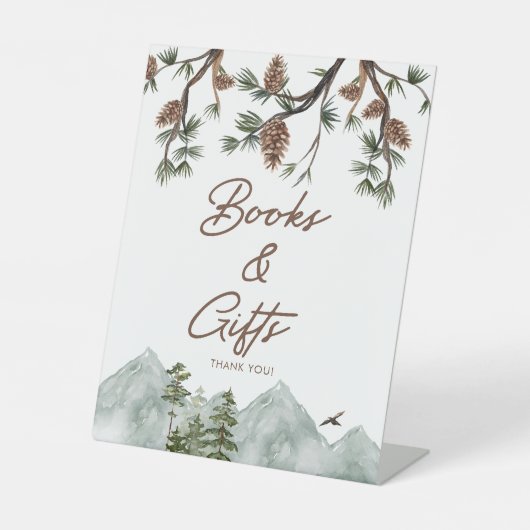 Mountain Rustic Baby shower Boeken en geschenken Reclamebord Met Voetstuk (Voorkant)