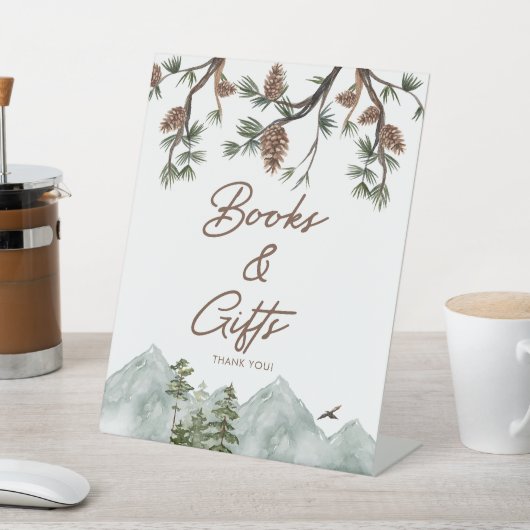 Mountain Rustic Baby shower Boeken en geschenken Reclamebord Met Voetstuk (Insitu)