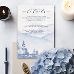 Mountain Rustic Blue Waterverf bruiloft details Informatiekaartje<br><div class="desc">Dompel uw gasten onder in de charme van een rustieke bergbruiloft met onze Rustieke Blue Waterverf Wedding Details Enclosure Kaart. Elke kaart is vervaardigd uit kwalitatief hoogwaardig karton en heeft een ingewikkeld waterverf-ontwerp dat is geïnspireerd op de schoonheid en sereniteit van berglandschappen. De blauwe tinten roepen de rust op die...</div>
