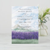 Mountain Rustic Lavender Meadow QR Code Wedding Kaart (Staand voorkant)