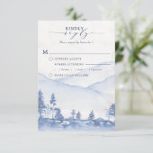 Mountain Rustic Woodland Blue Waterverf Meal RSVP Kaartje (Staand voorkant)
