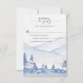 Mountain Rustic Woodland Blue Waterverf RSVP Kaartje (Voorkant)