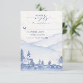 Mountain Rustic Woodland Blue Waterverf RSVP Kaartje (Staand voorkant)
