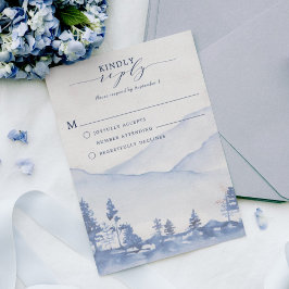 Mountain Rustic Woodland Blue Waterverf RSVP Kaartje