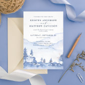 Mountain Rustic Woodland Waterverf Blue Wedding Kaart