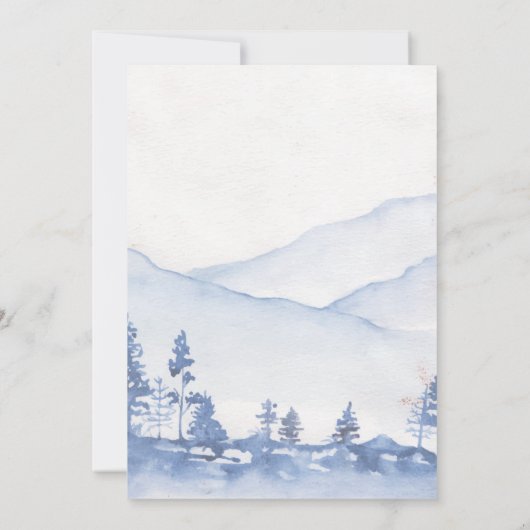 Mountain Rustic Woodland Waterverf Blue Wedding Kaart (Achterkant)