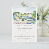Mountain Scape Blush Green Wedding Reception Informatiekaartje (Staand voorkant)