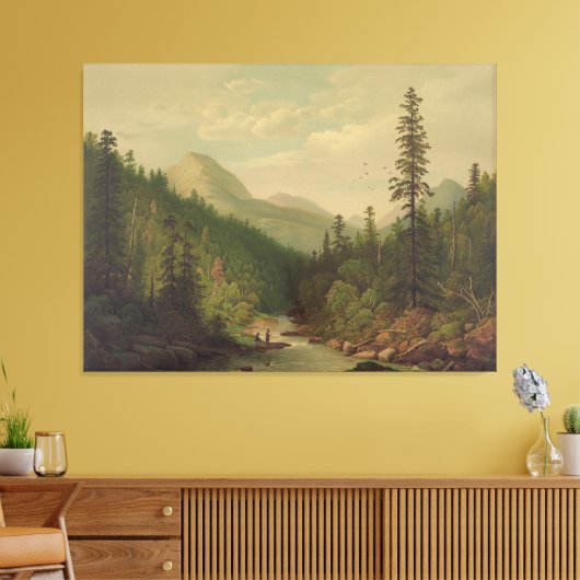  Mountain scene, 2 men, 1 fishing Canvas Afdruk (Insitu (Woonkamer))