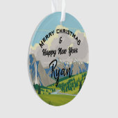 Mountain Scene Country Reversible Een naam toevoeg Ornament (voorkant)