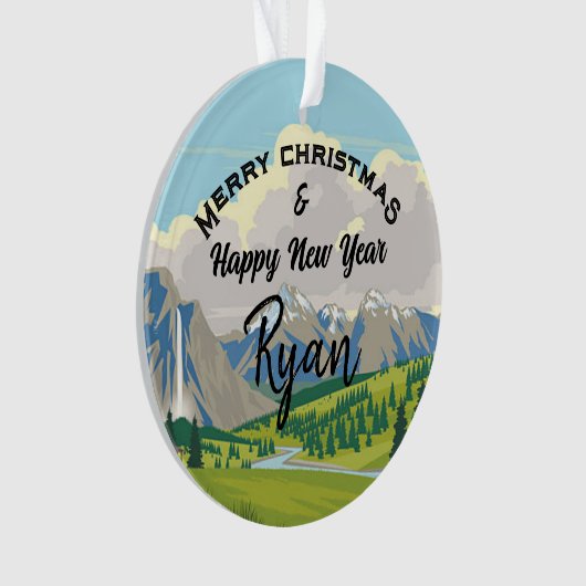 Mountain Scene Country Reversible Een naam toevoeg Ornament (voorkant)