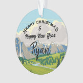 Mountain Scene Country Reversible Een naam toevoeg Ornament (voorkant)