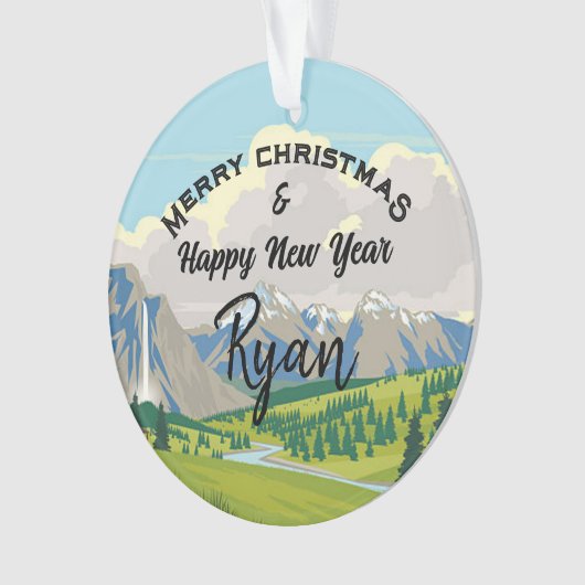 Mountain Scene Country Reversible Een naam toevoeg Ornament (voorkant)