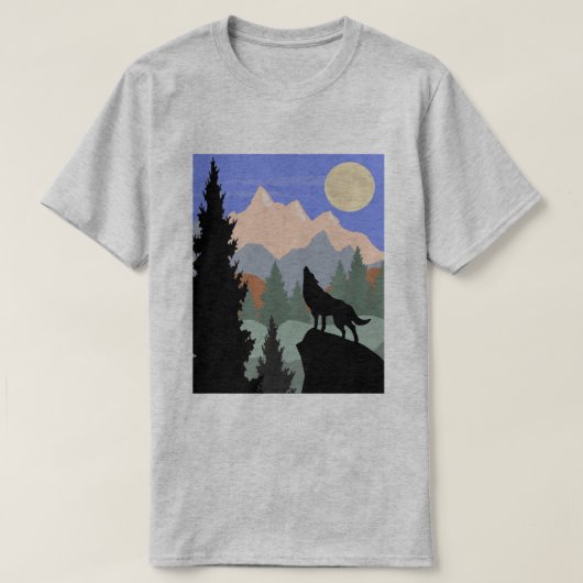 Mountain Scene Howling Wolf T-shirt (Design voorkant)