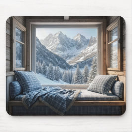 Mountain Scene In Een Cabin Window Muismat