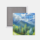 Mountain Scene Schilderen Gelukkige Verjaardag Pap Magneet (Voorkant / Achterkant)