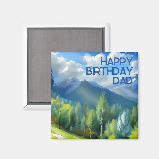 Mountain Scene Schilderen Gelukkige Verjaardag Pap Magneet (Voorkant / Achterkant)