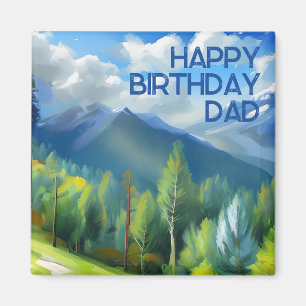 Mountain Scene Schilderen Gelukkige Verjaardag Pap Magneet