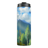 Mountain Scene Schilderen Gelukkige Verjaardag Pap Thermosbeker (Voorkant)