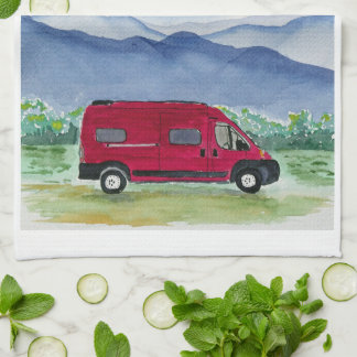Mountain Scene Van Life Kitchen Towel Red Van Theedoek