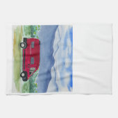 Mountain Scene Van Life Kitchen Towel Red Van Theedoek (Horizontaal)
