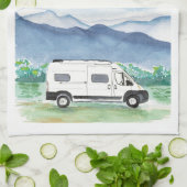 Mountain Scene Van Life Kitchen Towel White Van Theedoek (Gevouwen)