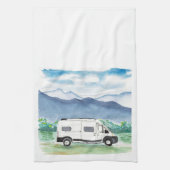 Mountain Scene Van Life Kitchen Towel White Van Theedoek (Verticaal)