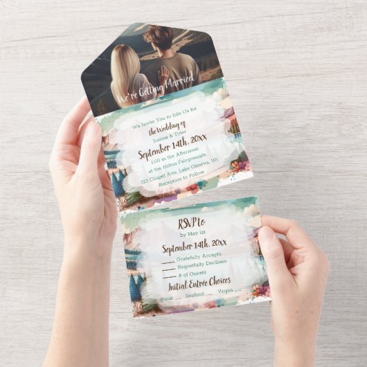 Mountain Scene Wedding (met enveloppen) All In One Uitnodiging (Afscheurbaar)