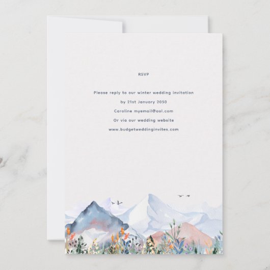 Mountain Scene Winter bruiloft uitnodiging (Achterkant)