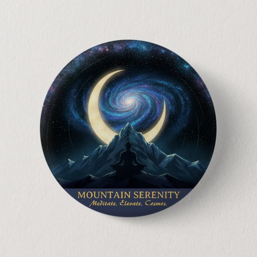 Mountain Serenity Cosmic Meditation, Crescent Moon Ronde Button 5,7 Cm (Voorkant)
