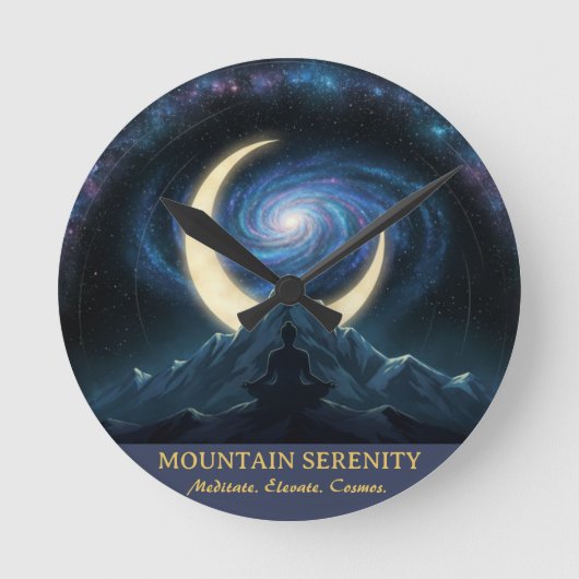 Mountain Serenity Cosmic Meditation, Crescent Moon Ronde Klok (Voorkant)