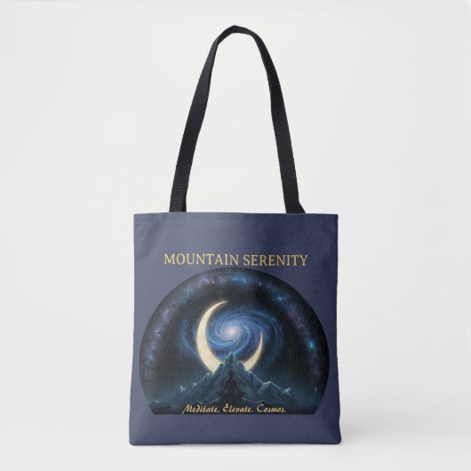 Mountain Serenity Cosmic Meditation, Crescent Moon Tote Bag (Voorkant)