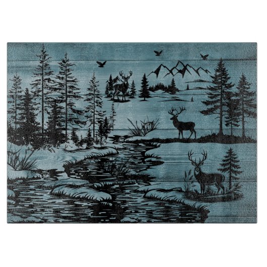 Mountain Serenity Forest and Deer Glass  Snijplank (Voorkant)