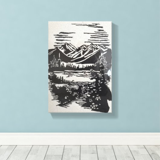 Mountain Side Hand Painted by Mark Elsen Canvas Afdruk (Insitu (Houten vloer))