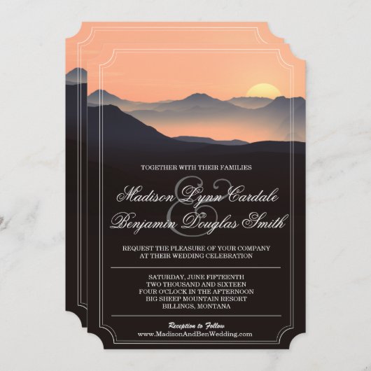 Mountain Silhouette Evening Sunset Wedding Invites Kaart (Voorkant / Achterkant)