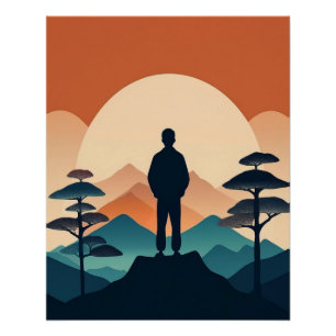 Mountain Silhouette met Sunrise Art Perfect Poster