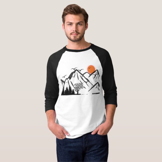 Mountain Silhouette with Flying Birds T-shirt (Voorkant volledig)